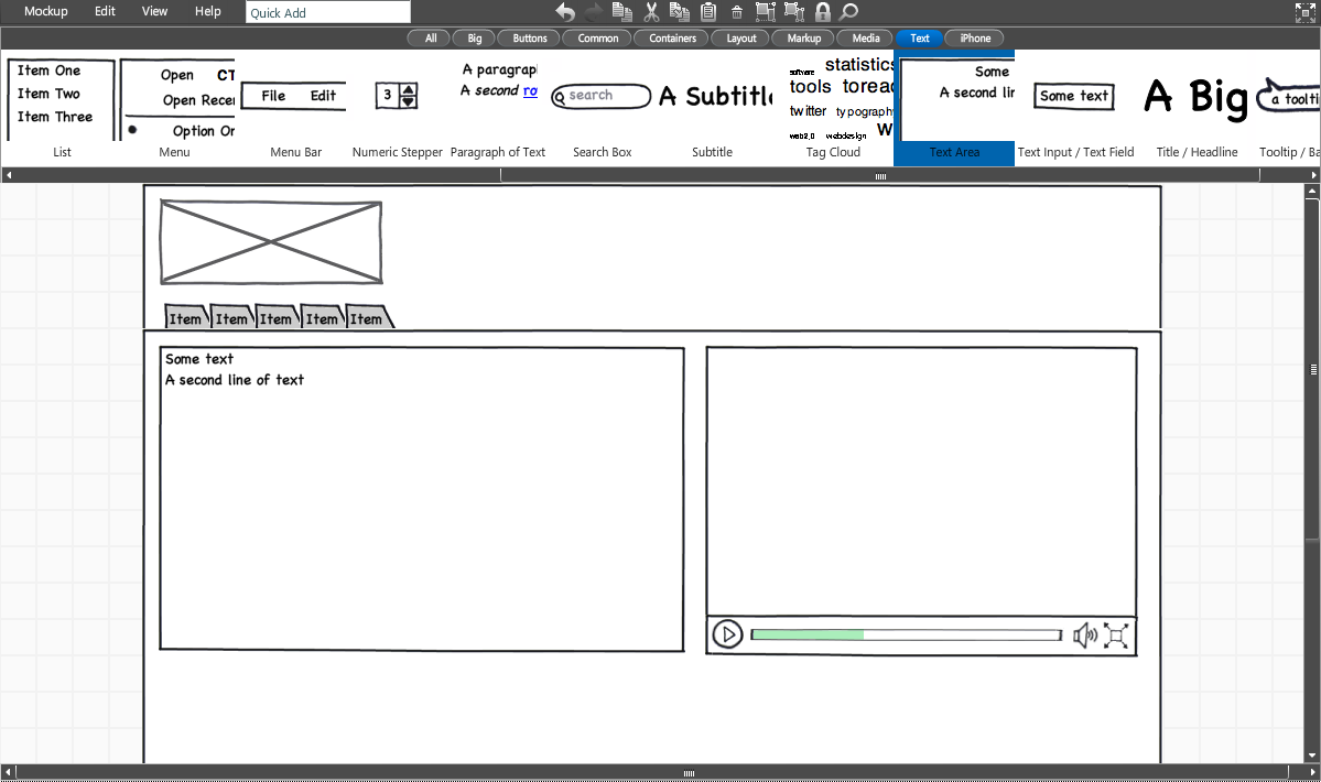 balsamiq application screen shot of the balsamiq application