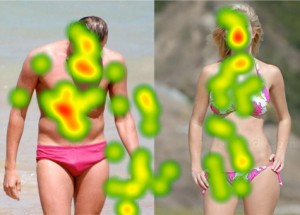 Hotspot image from 30 women looking a picture of male and female models in swimwear - women don't check out what they man has in his shorts