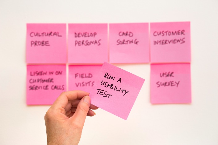 Image of post-it notes with 'run a usability test highlighted'