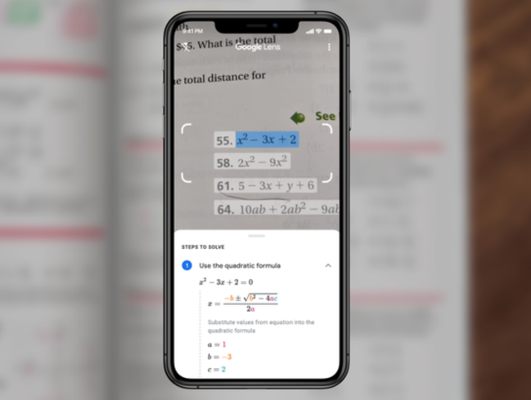 Image displaying another Google Lens feature that solves and explains a math task. 