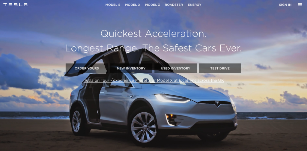Image is a screenshot of the Tesla website. 
