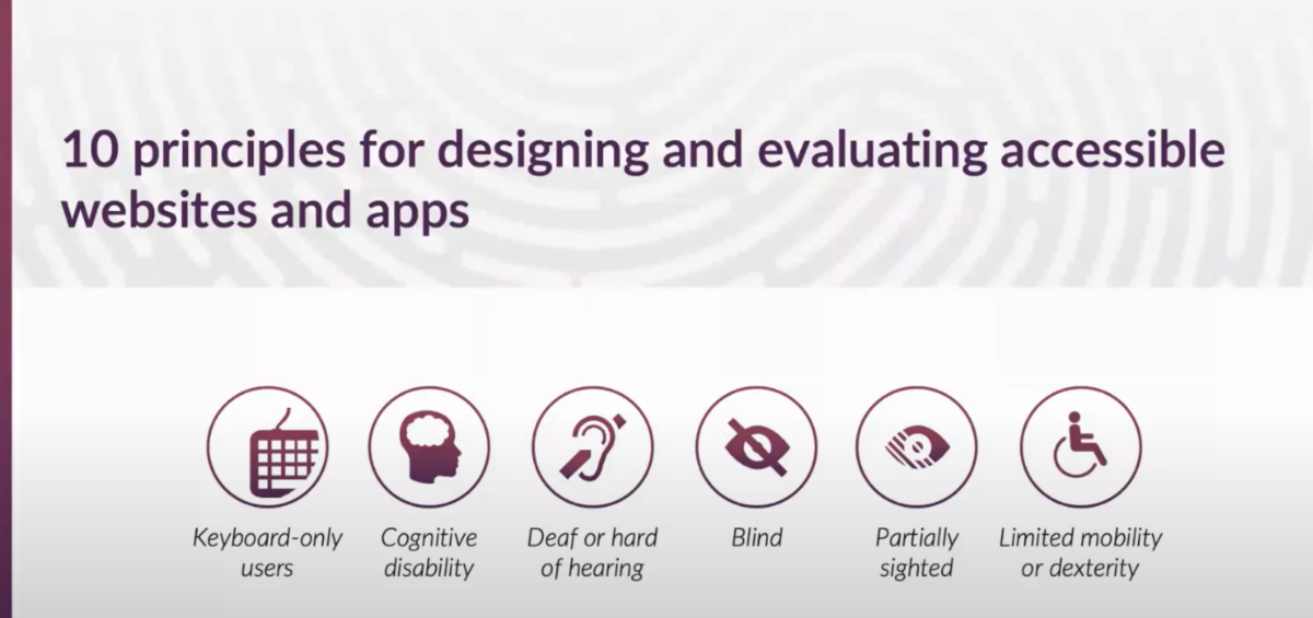 Image that says:" 10 principles for designing and evaluating accessible websites and apps".