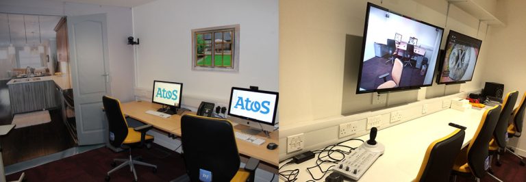 Two images showing the user testing lab that Bunnyfoot built for Atos and the viewing room. 